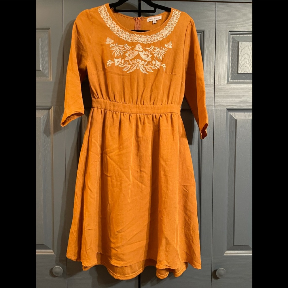 Stevie Hender Mustard Embroidered Dress Worn Once
